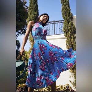 Nanette Lepore Blue Floral Pleated Halter Maxi Dress